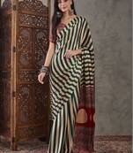 Green striped silk blend designer saree