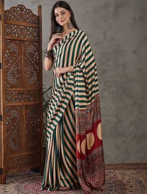 Green striped silk blend designer saree 2