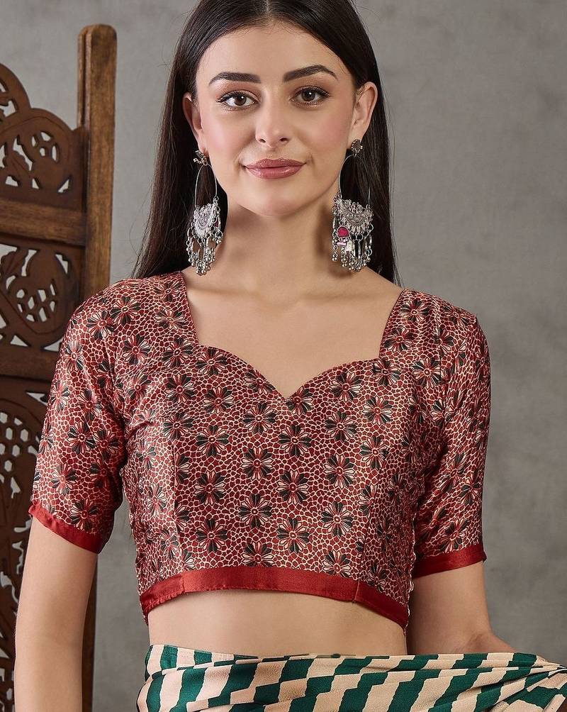 Green striped silk blend designer saree