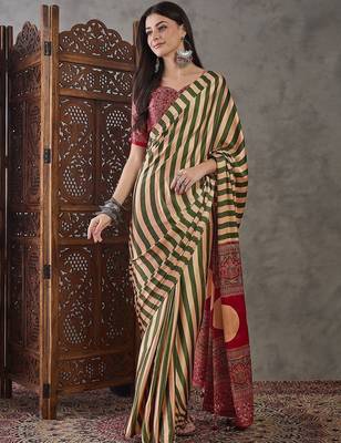 Multicolor striped silk blend designer saree 1