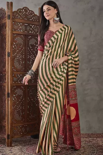 Multicolor striped silk blend designer saree