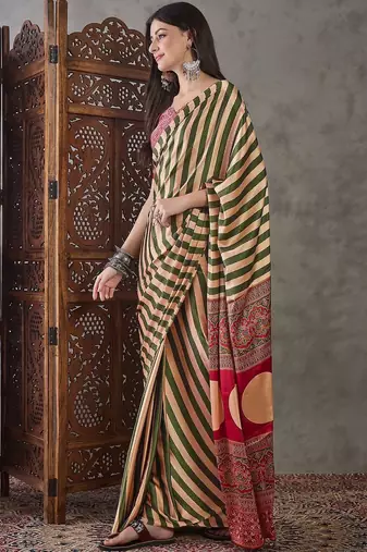 Multicolor striped silk blend designer saree