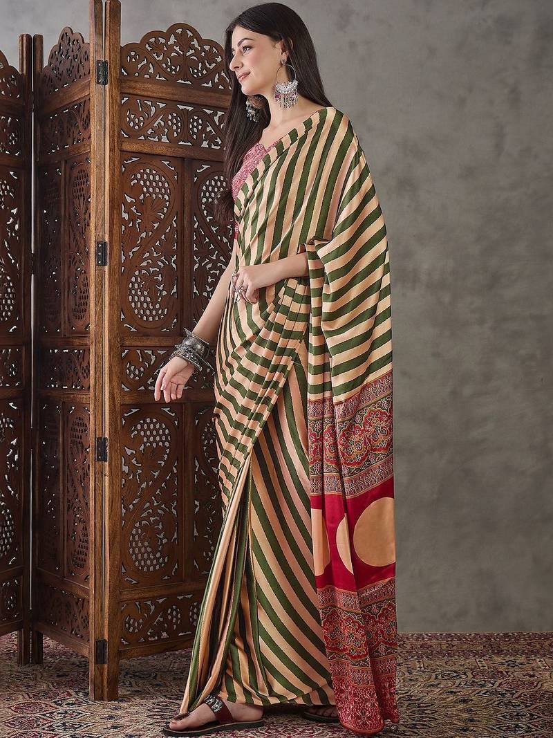Multicolor striped silk blend designer saree
