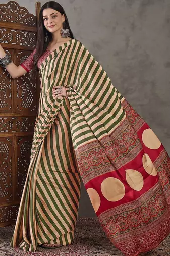 Multicolor striped silk blend designer saree