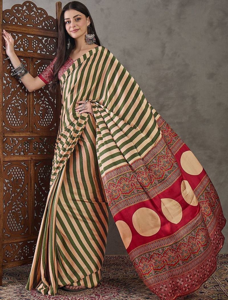 Multicolor striped silk blend designer saree