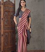 Pink striped silk blend saree