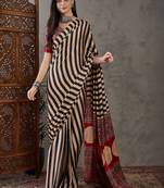 Beige striped silk blend saree