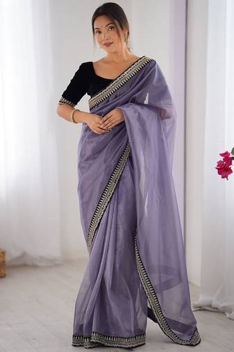 Lavender embellished sequinned net designer saree