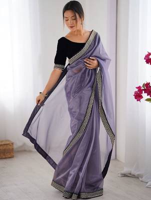 Lavender embellished sequinned net designer saree 2