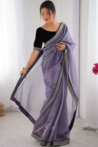 Lavender embellished sequinned net designer saree