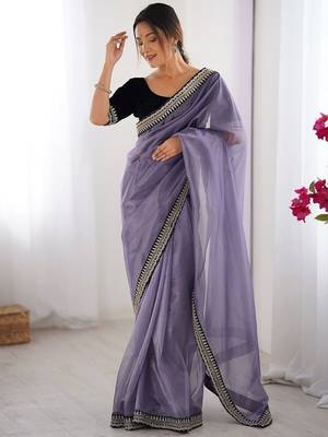 Lavender embellished sequinned net designer saree 4