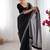 Black floral embroidered sequinned net saree