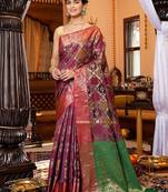 Purple ethnic motifs zari organza banarasi saree