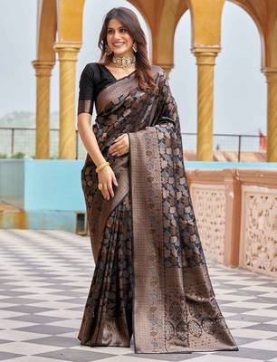 Black ethnic motifs kanjeevaram saree 1