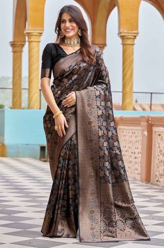 Black ethnic motifs kanjeevaram saree