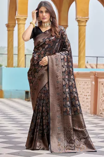 Black ethnic motifs kanjeevaram saree