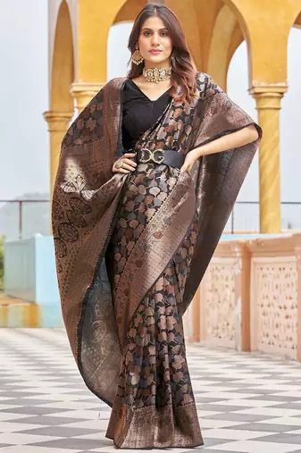 Black ethnic motifs kanjeevaram saree