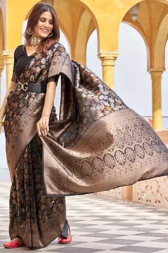 Black ethnic motifs kanjeevaram saree