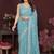 Turquoise embellished embroidered pure chiffon designer saree