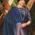 Blue embellished beads and stones border saree with unstitched blouse piece