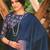 Blue embellished beads and stones border saree with unstitched blouse piece