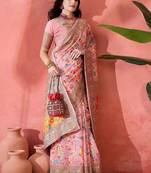 Pink ethnic motifs embroidered pashmina heavy work paithani saree