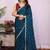 Teal embellished embroidered silk blend heavy work saree