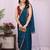 Teal embellished embroidered silk blend heavy work saree