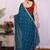 Teal embellished embroidered silk blend heavy work saree
