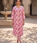 Women's pink rayon floral printed kurta and trouser set | trendy ethnic wear for women | stylish casual & festive outfit