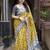 Yellow batik printed zari chanderi saree