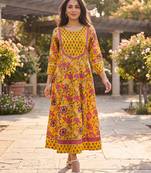 Women's yellow cotton blend floral printed kurta | elegant ethnic wear kurti | trendy casual & festive wear for women