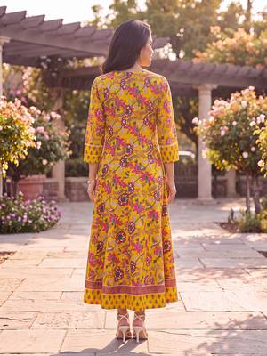 Women's yellow cotton blend floral printed kurta | elegant ethnic wear kurti | trendy casual & festive wear for women 3