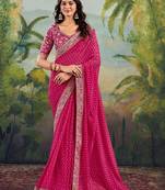 Pink bandhani embroidered poly georgette bandhani saree