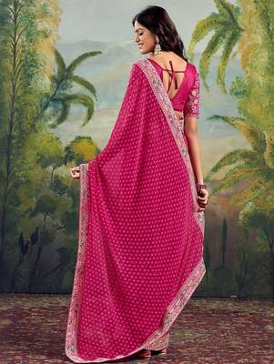 Pink bandhani embroidered poly georgette bandhani saree 3