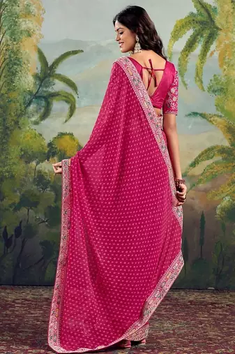 Pink bandhani embroidered poly georgette bandhani saree