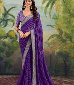 Purple bandhani embroidered poly georgette bandhani saree