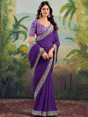 Purple bandhani embroidered poly georgette bandhani saree 2