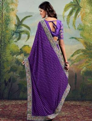 Purple bandhani embroidered poly georgette bandhani saree 3