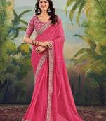 Peach bandhani embroidered poly georgette bandhani saree