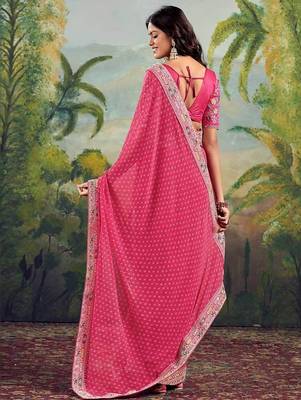 Peach bandhani embroidered poly georgette bandhani saree 3