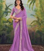 Lavender bandhani embroidered poly georgette bandhani saree