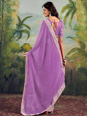 Lavender bandhani embroidered poly georgette bandhani saree 3
