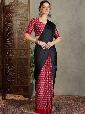 Black ethnic motifs silk blend saree 1