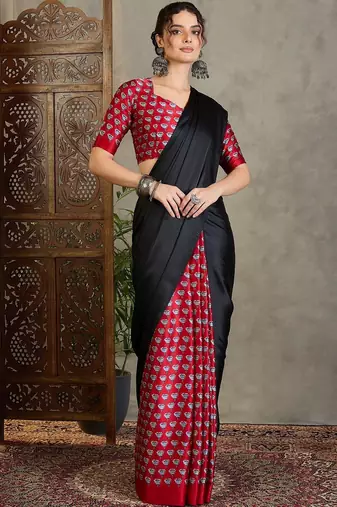 Black ethnic motifs silk blend saree