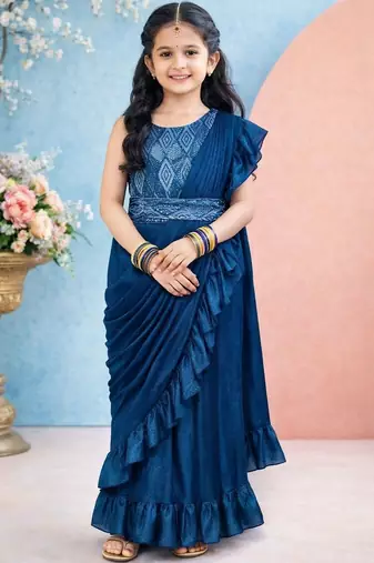 Turquoise sequinned net banarasi saree