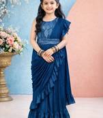 Turquoise sequinned net banarasi saree