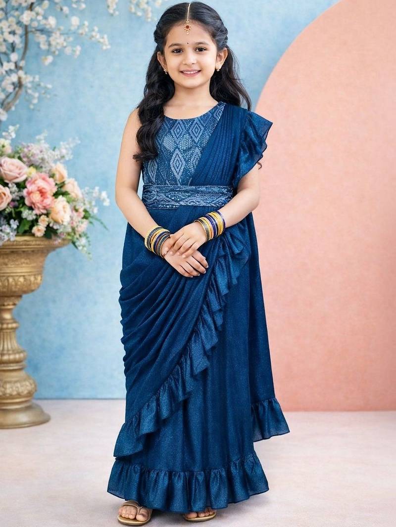 Turquoise sequinned net banarasi saree