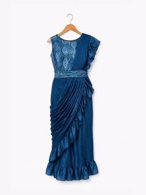 Turquoise sequinned net banarasi saree 2