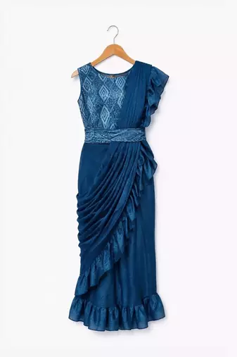Turquoise sequinned net banarasi saree
